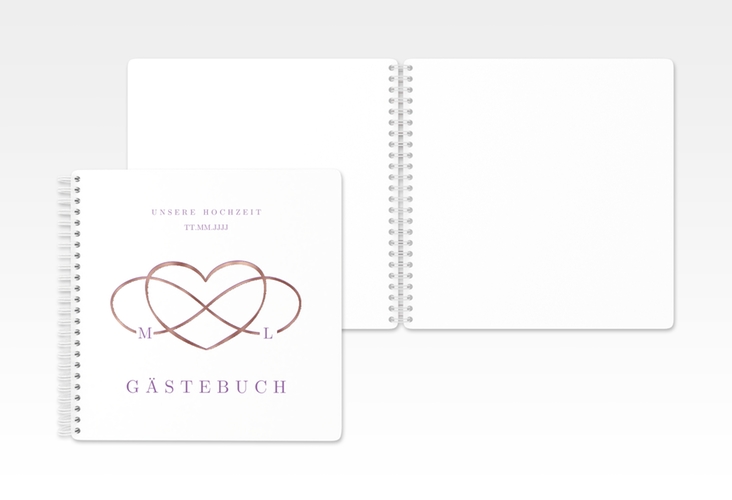 Gästebuch Hochzeit Infinity Ringbindung lila rosegold