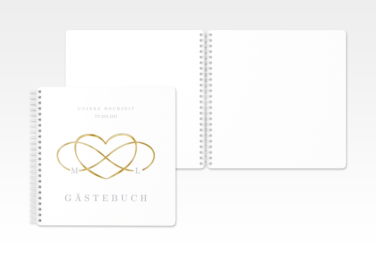 Gästebuch Hochzeit Infinity Ringbindung grau gold