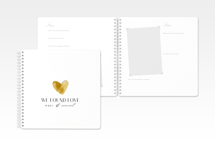 Gästebuch Hochzeit Liebesbote Ringbindung bunt gold
