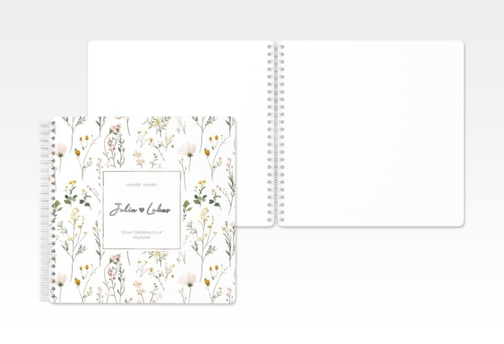 Gästebuch Hochzeit Blumenwiese Ringbindung bunt silber