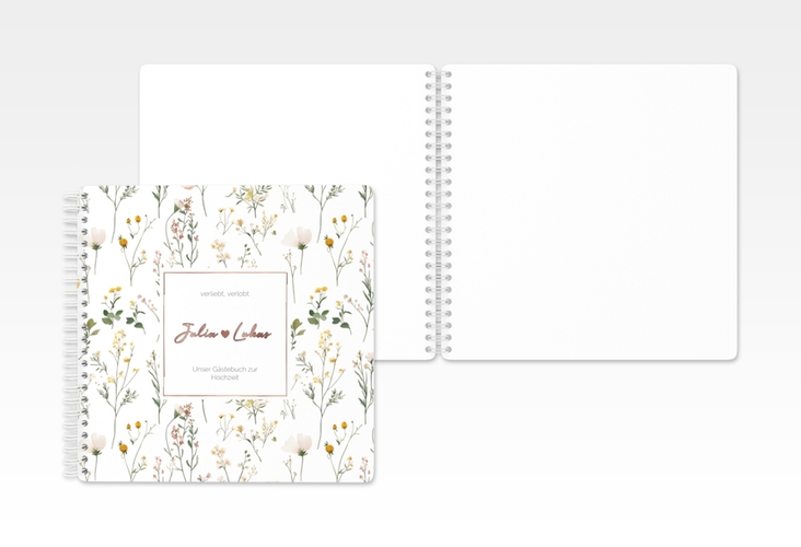 Gästebuch Hochzeit Blumenwiese Ringbindung bunt rosegold