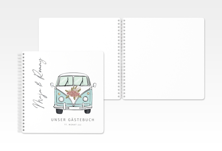 Gästebuch Hochzeit Hochzeitsbulli Ringbindung blau silber