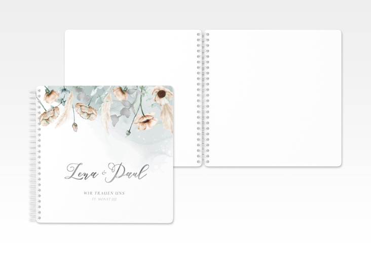 Gästebuch Hochzeit Anemone Ringbindung mint silber