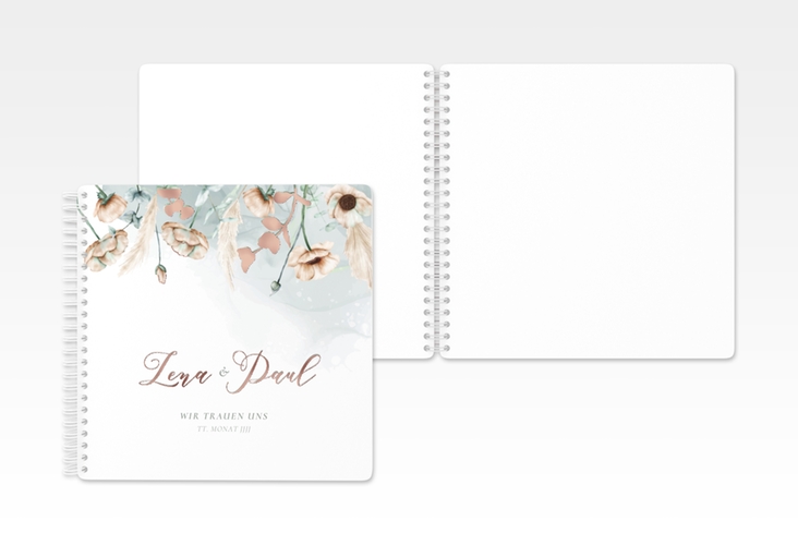 Gästebuch Hochzeit Anemone Ringbindung mint rosegold