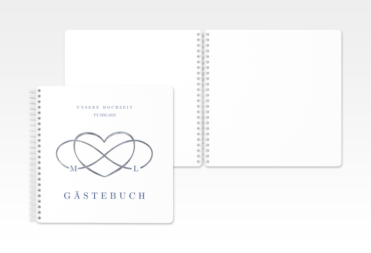 Gästebuch Hochzeit Infinity Ringbindung blau silber