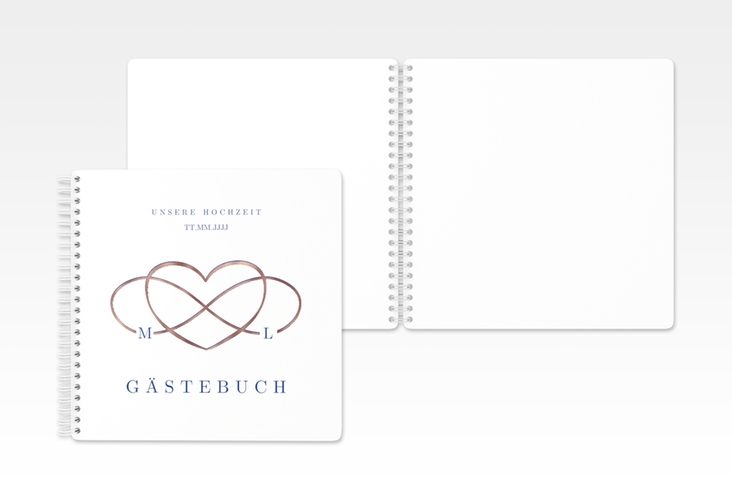 Gästebuch Hochzeit Infinity Ringbindung blau rosegold