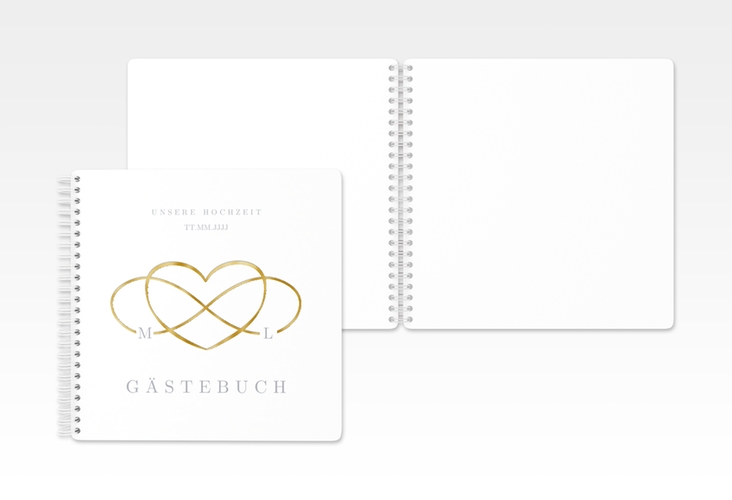 Gästebuch Hochzeit Infinity Ringbindung grau gold