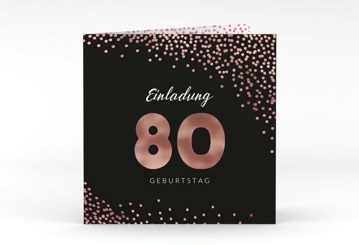 Einladung 80. Geburtstag Glitzer quadr. Klappkarte pink rosegold