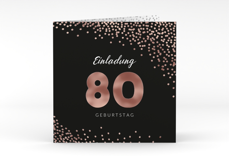 Einladung 80. Geburtstag Glitzer quadr. Klappkarte grau rosegold
