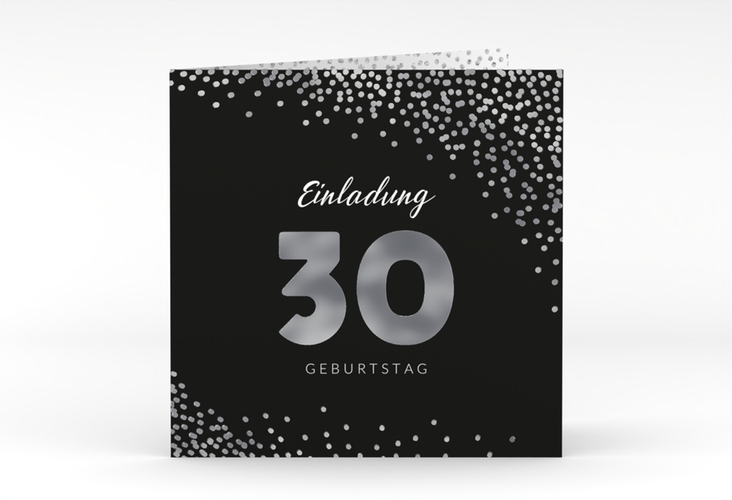 Einladung 30. Geburtstag Glitzer quadr. Klappkarte grau silber