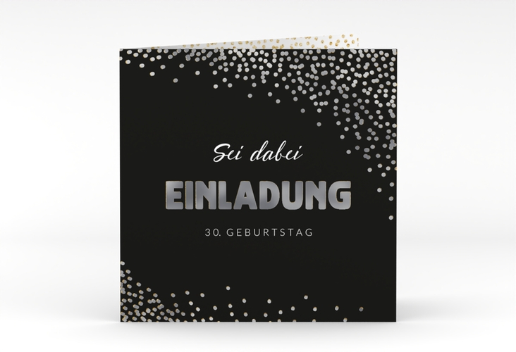 Einladung Geburtstag Glitzer quadr. Klappkarte gold silber