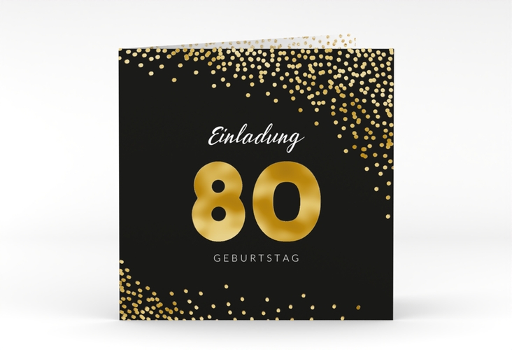 Einladung 80. Geburtstag Glitzer quadr. Klappkarte gold gold