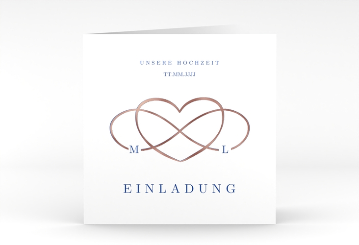 Hochzeitseinladung Infinity quadr. Klappkarte blau rosegold
