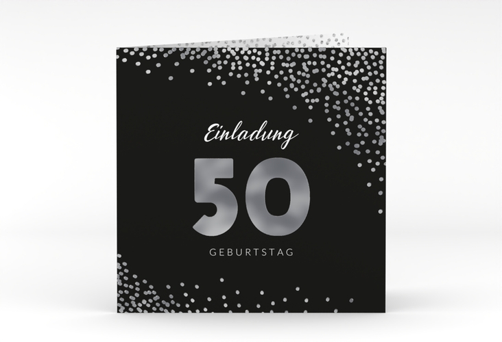Einladung 50. Geburtstag Glitzer quadr. Klappkarte grau silber
