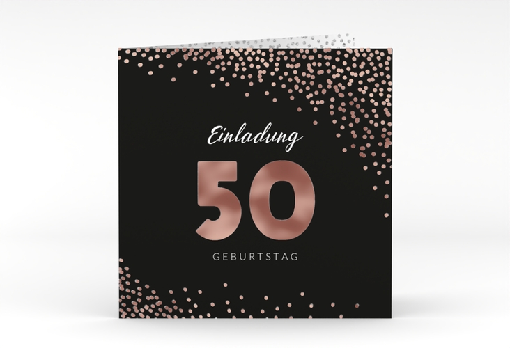 Einladung 50. Geburtstag Glitzer quadr. Klappkarte grau rosegold