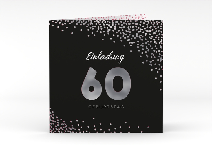 Einladung 60. Geburtstag Glitzer quadr. Klappkarte pink silber