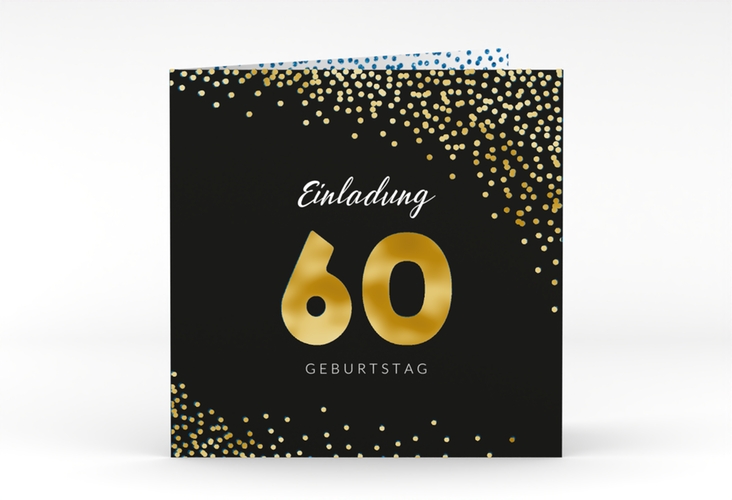 Einladung 60. Geburtstag Glitzer quadr. Klappkarte blau gold
