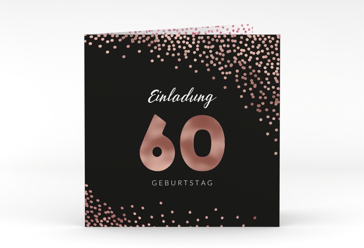 Einladung 60. Geburtstag Glitzer quadr. Klappkarte pink rosegold