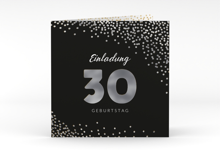 Einladung 30. Geburtstag Glitzer quadr. Klappkarte gold silber