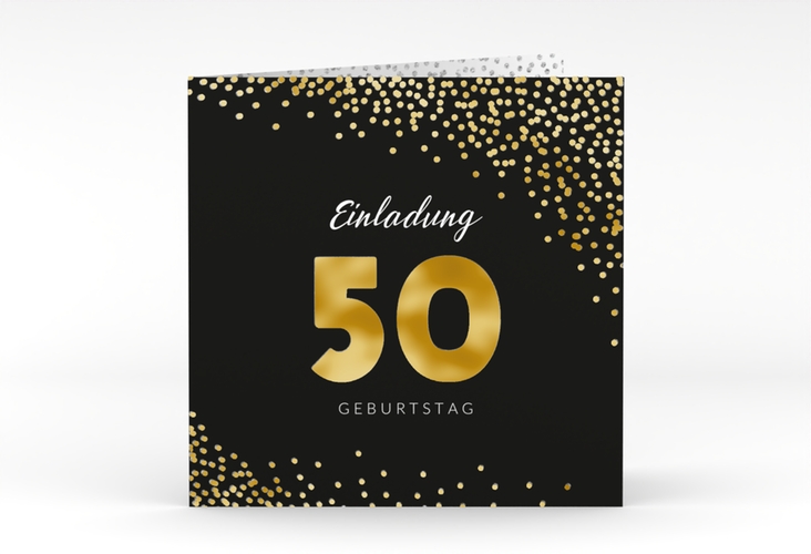 Einladung 50. Geburtstag Glitzer quadr. Klappkarte grau gold