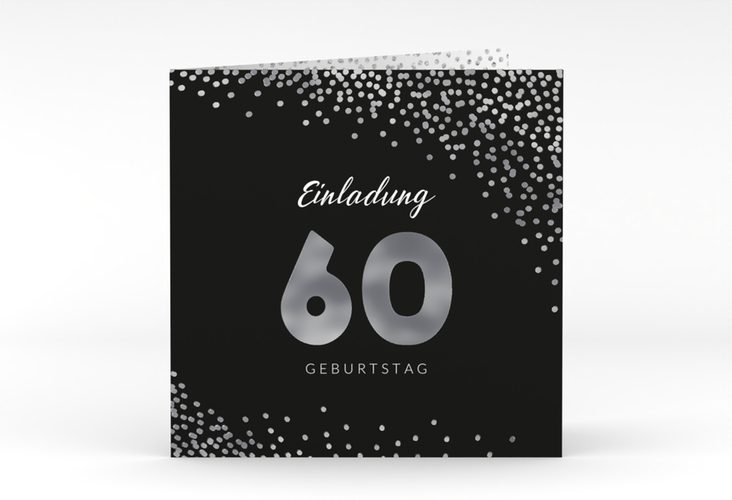 Einladung 60. Geburtstag Glitzer quadr. Klappkarte grau silber