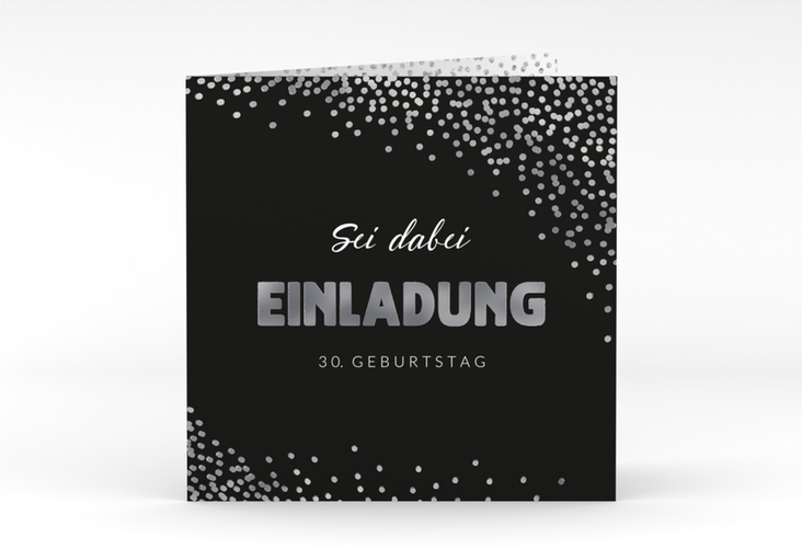 Einladung Geburtstag Glitzer quadr. Klappkarte grau silber