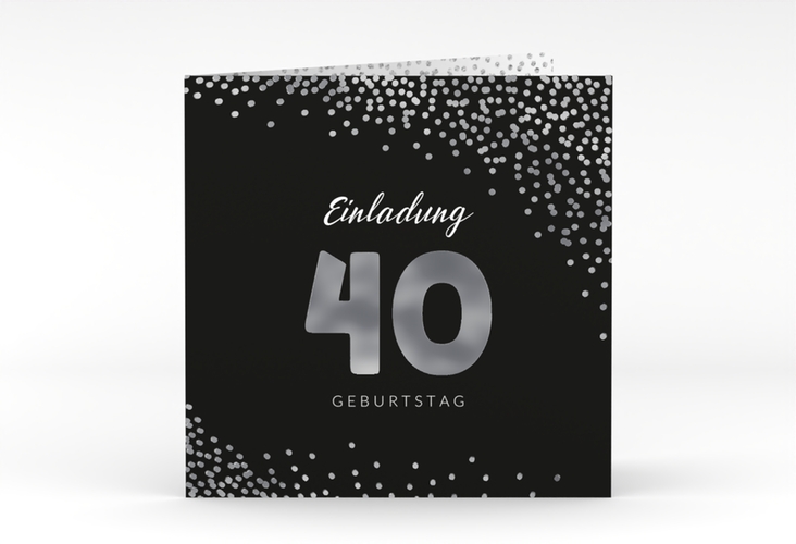 Einladung 40. Geburtstag Glitzer quadr. Klappkarte grau silber