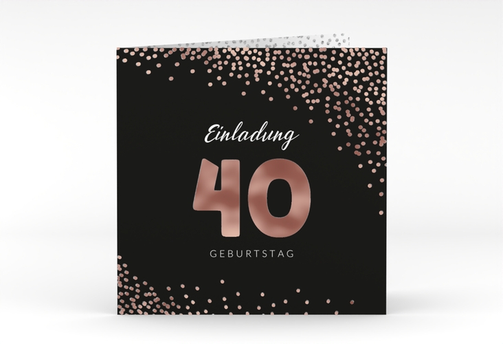 Einladung 40. Geburtstag Glitzer quadr. Klappkarte grau rosegold