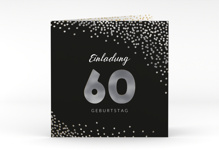 Einladung 60. Geburtstag Glitzer quadr. Klappkarte gold silber
