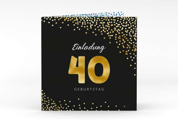 Einladung 40. Geburtstag Glitzer quadr. Klappkarte blau gold