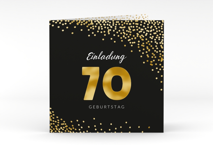 Einladung 70. Geburtstag Glitzer quadr. Klappkarte gold gold