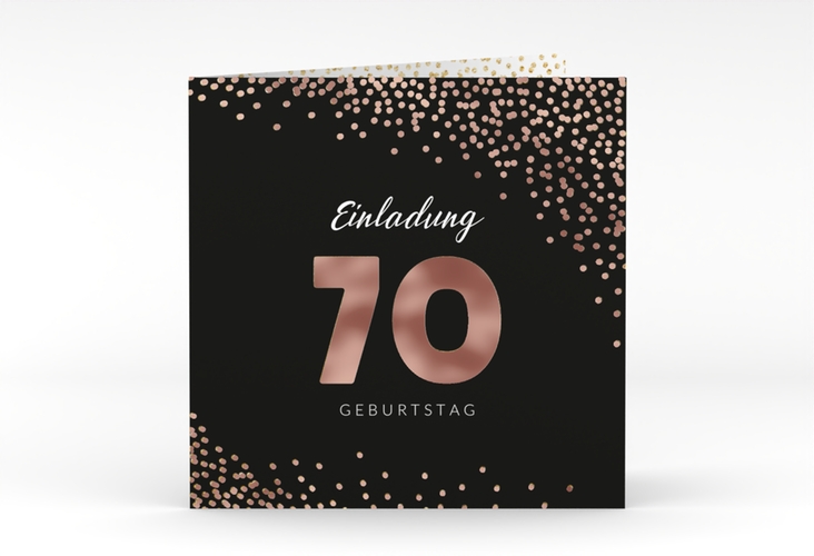 Einladung 70. Geburtstag Glitzer quadr. Klappkarte gold rosegold