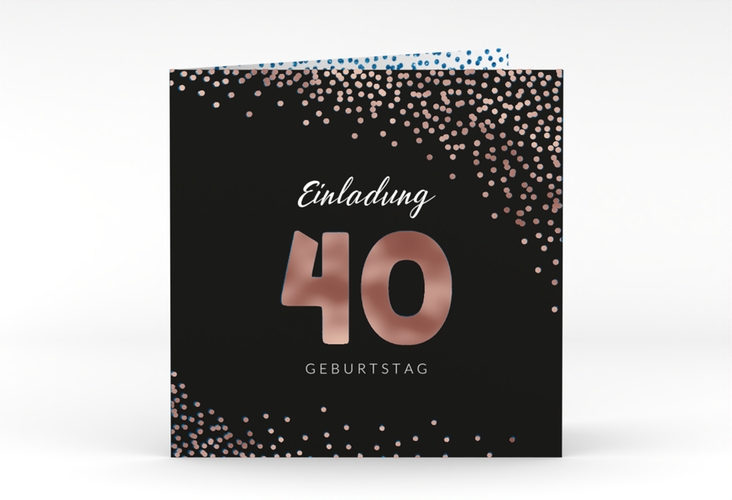 Einladung 40. Geburtstag Glitzer quadr. Klappkarte blau rosegold