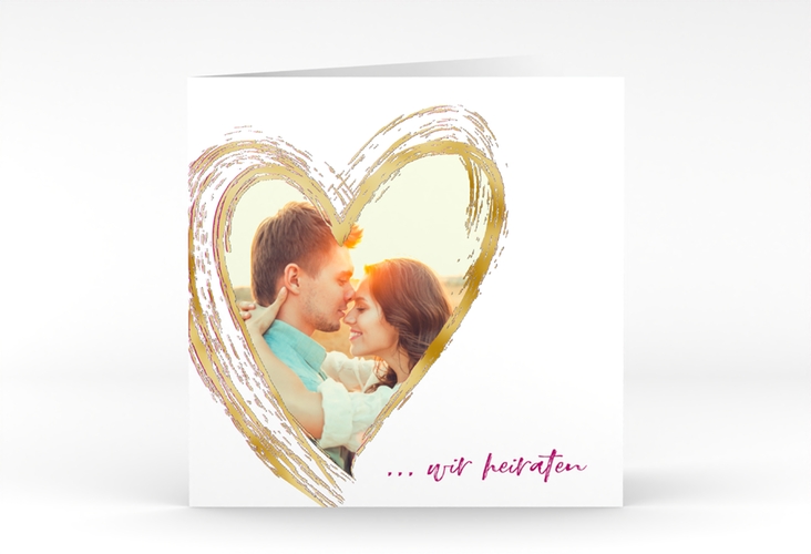 Hochzeitseinladung Liebe quadr. Klappkarte pink gold