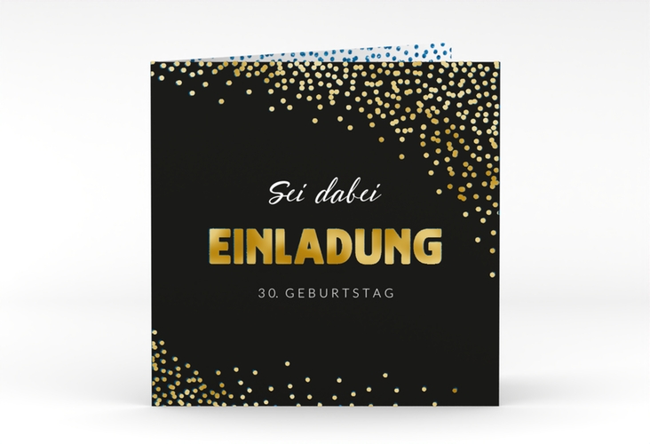 Einladung Geburtstag Glitzer quadr. Klappkarte blau gold