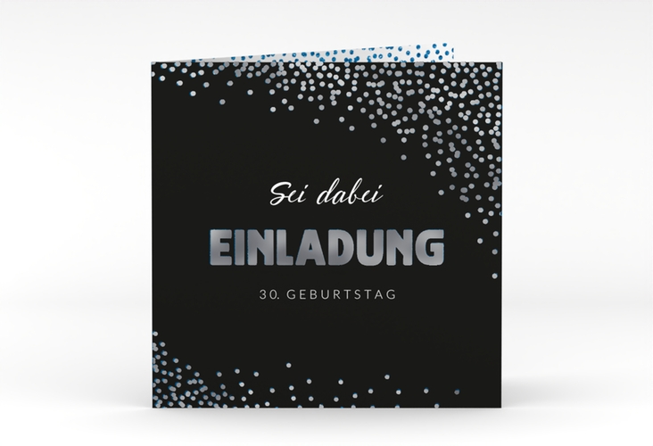 Einladung Geburtstag Glitzer quadr. Klappkarte blau silber