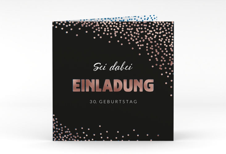 Einladung Geburtstag Glitzer quadr. Klappkarte blau rosegold
