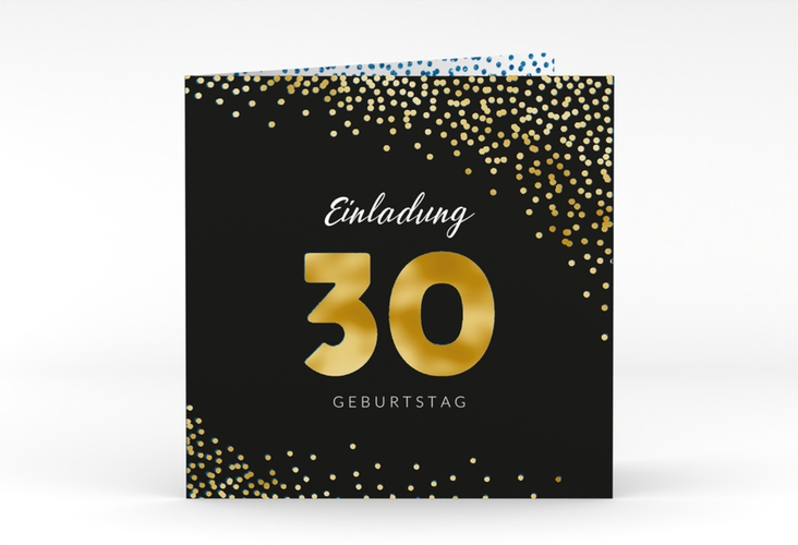Einladung 30. Geburtstag Glitzer quadr. Klappkarte blau gold