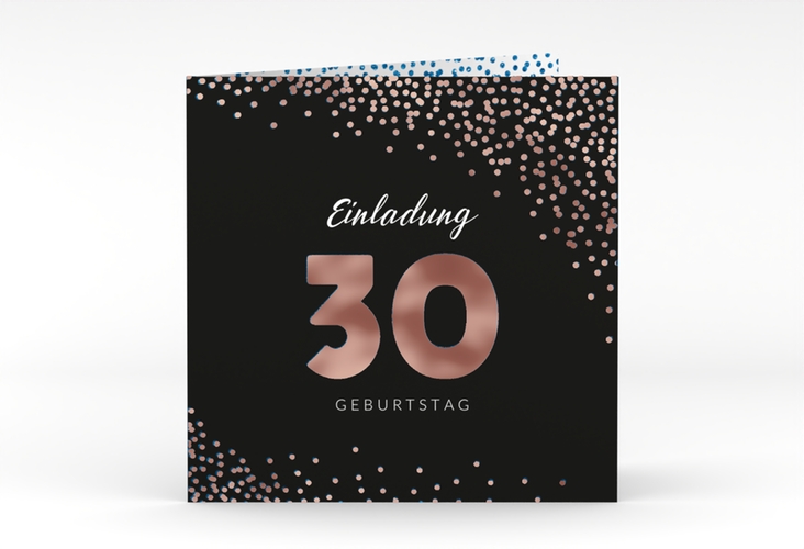 Einladung 30. Geburtstag Glitzer quadr. Klappkarte blau rosegold