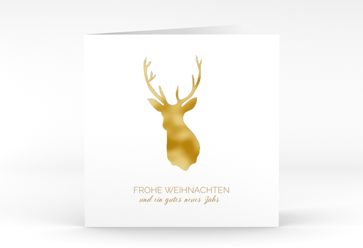 Business-Weihnachtskarte Deer quadr. Klappkarte gold gold und weiß mit Hirsch-Motiv