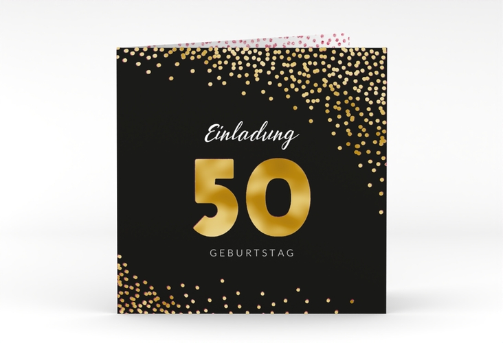 Einladung 50. Geburtstag Glitzer quadr. Klappkarte pink gold