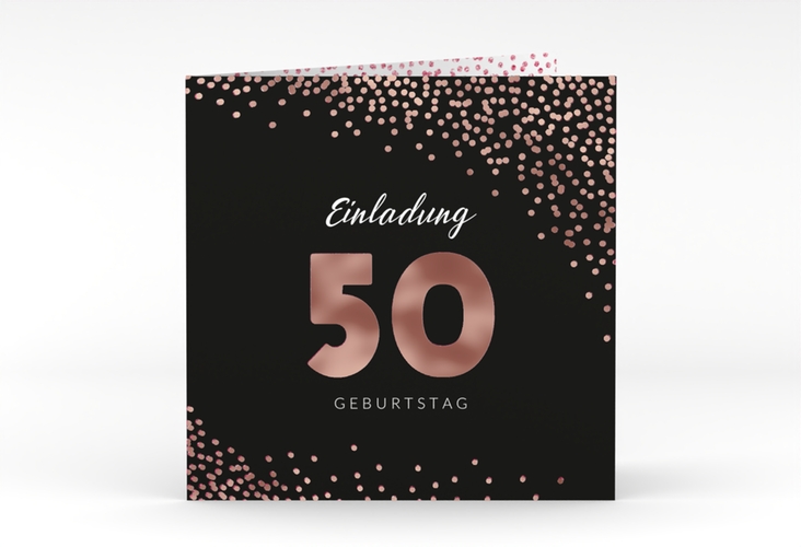 Einladung 50. Geburtstag Glitzer quadr. Klappkarte pink rosegold