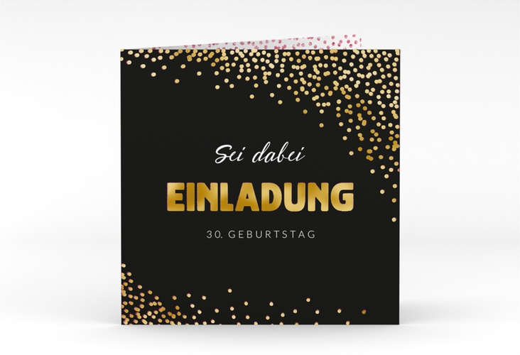 Einladung Geburtstag Glitzer quadr. Klappkarte pink gold