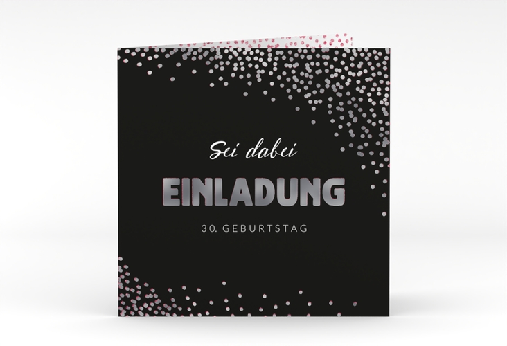 Einladung Geburtstag Glitzer quadr. Klappkarte pink silber