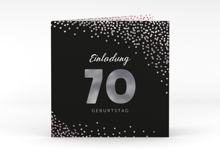 Einladung 70. Geburtstag Glitzer quadr. Klappkarte pink silber