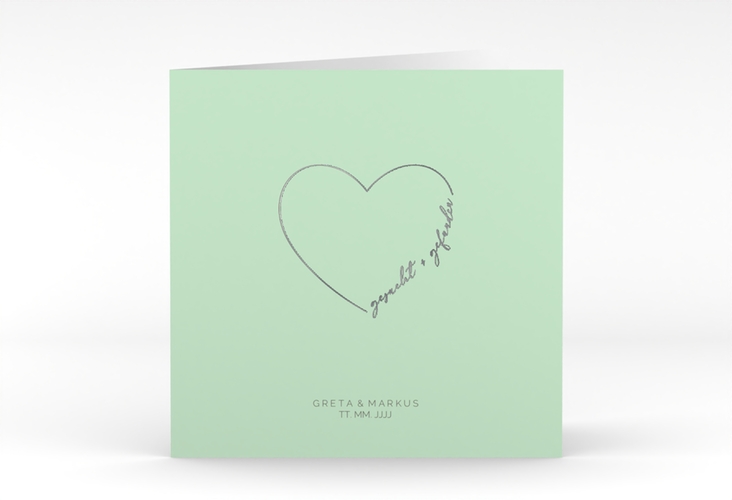 Hochzeitseinladung Lebenstraum quadr. Klappkarte mint silber