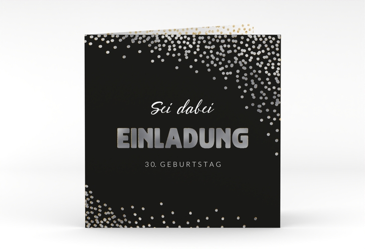 Einladung Geburtstag Glitzer quadr. Klappkarte gold silber
