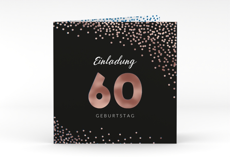 Einladung 60. Geburtstag Glitzer quadr. Klappkarte blau rosegold