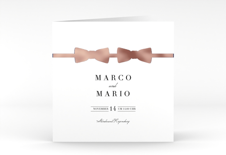 Hochzeitseinladung Suits quadr. Klappkarte blau rosegold