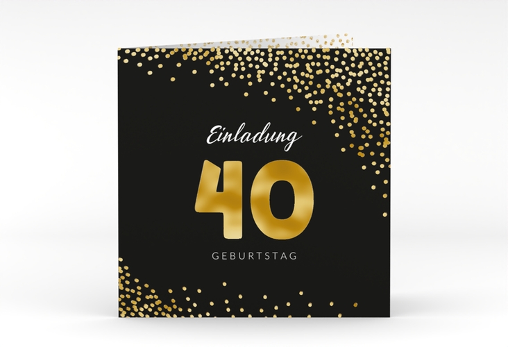 Einladung 40. Geburtstag Glitzer quadr. Klappkarte gold gold